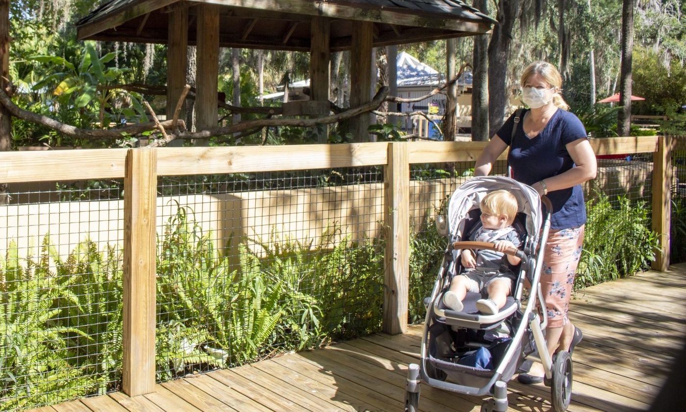 Mother in the zoo walking with a baby