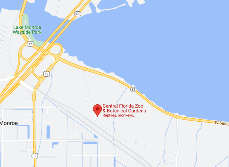 Closeup of Google Map showing the location of the Central Florida Zoo